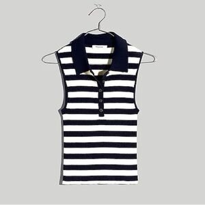 Madewell Owen Polo Sweater Tank in Stripe Deep Indigo